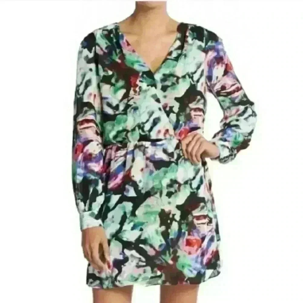 Parker Lila Surplice Night Garden Floral Faux Wrap Dress sz xs